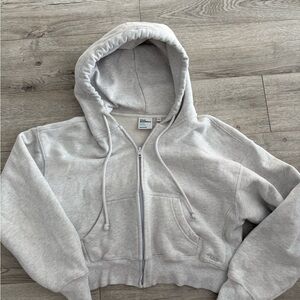 TNA Sweat Fleece Cropped Zip-Up Hoodie Boyfriend Fit